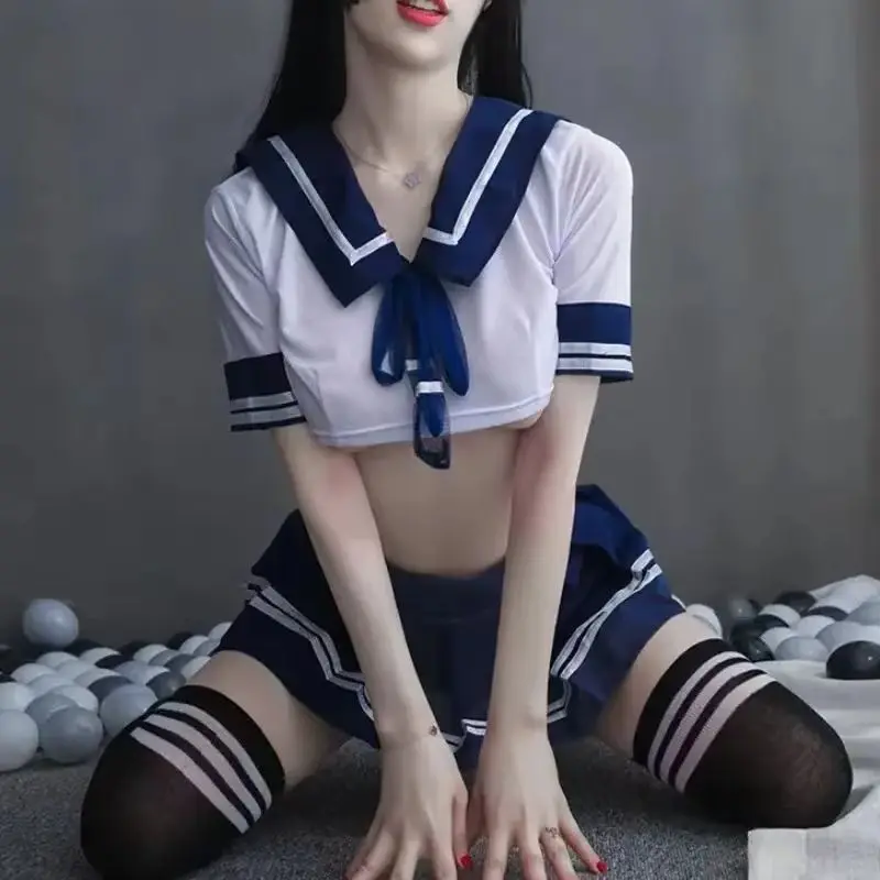 Costumi sexy per ragazze della scuola da donna Cosplay Lingerie sexy con bretelle Gonna scozzese Set Abiti da club per feste uniformi per studenti