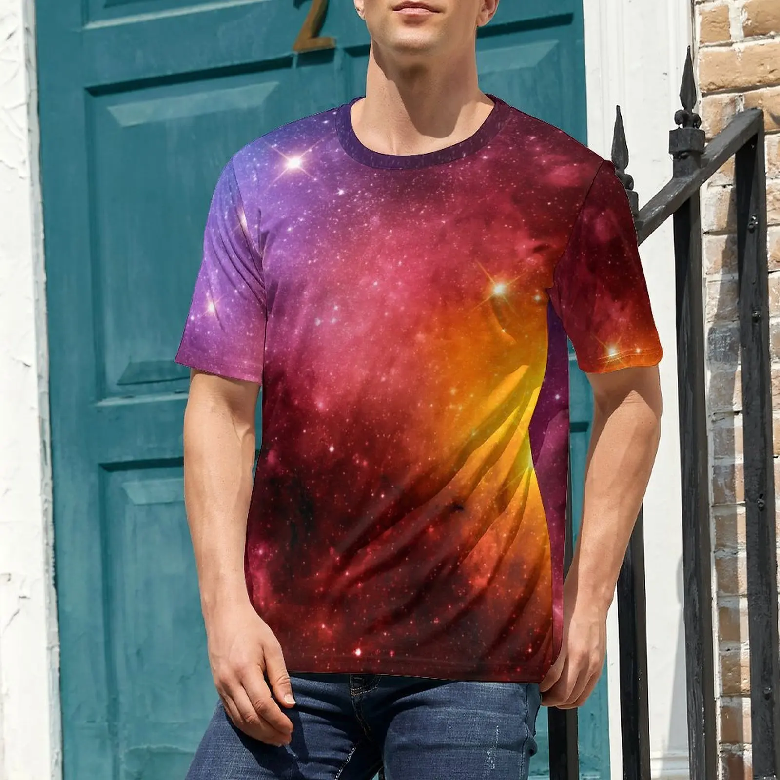 Plus Size T Shirt Summer Galaxy And Nebula T Shirts Outer Space Aesthetic Crewneck Tshirt Men Vintage Custom Clothes