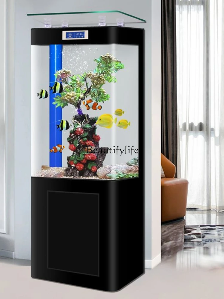 Fish tank ultra-white glass water-free ecological cycle floor-to-ceiling vertical aquarium