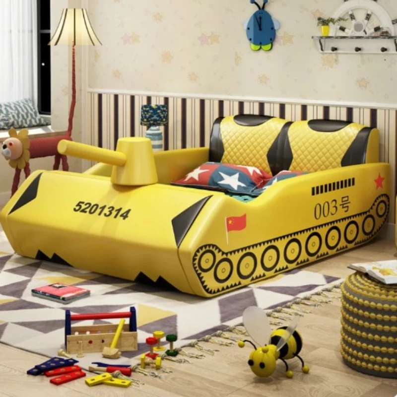 

Cute Yellow Kids Double Beds Aesthetic King Size Children Car Bed Frame Space Saving Boys Modern Cama De Casal Bedroom Furniture