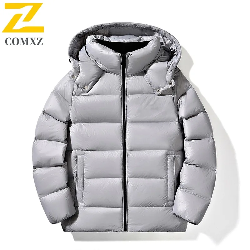 COMXZ Winter Men Down Jacket Casual Hooded Outdoor Office Lightweight Coat Fashion Street Style Windproof Warm Parka Garment