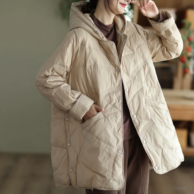 Chaqueta gruesa de plumón de pato blanco para mujer, Parkas largas con capucha, abrigo informal holgado, ropa de abrigo cálida de talla grande,