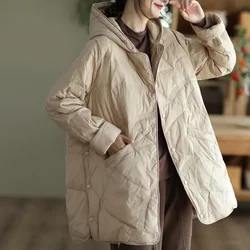 Autumn Winter Thick White Duck Down Jacket Parkas Women Long Hooded Down Coat Female Casual Loose Bigsize Puffer Warm Outwears