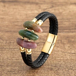 New Hyperbole Design Neo-gothic Bracelet Geometry Shape Natural Stone Bracelet Double Leather Rope Gothic Jewelry Gift