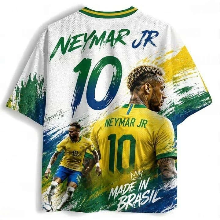 Brazil Spain football star printed short sleeved T-shirt football fan commemorative loose casual men's and women's trendy sports