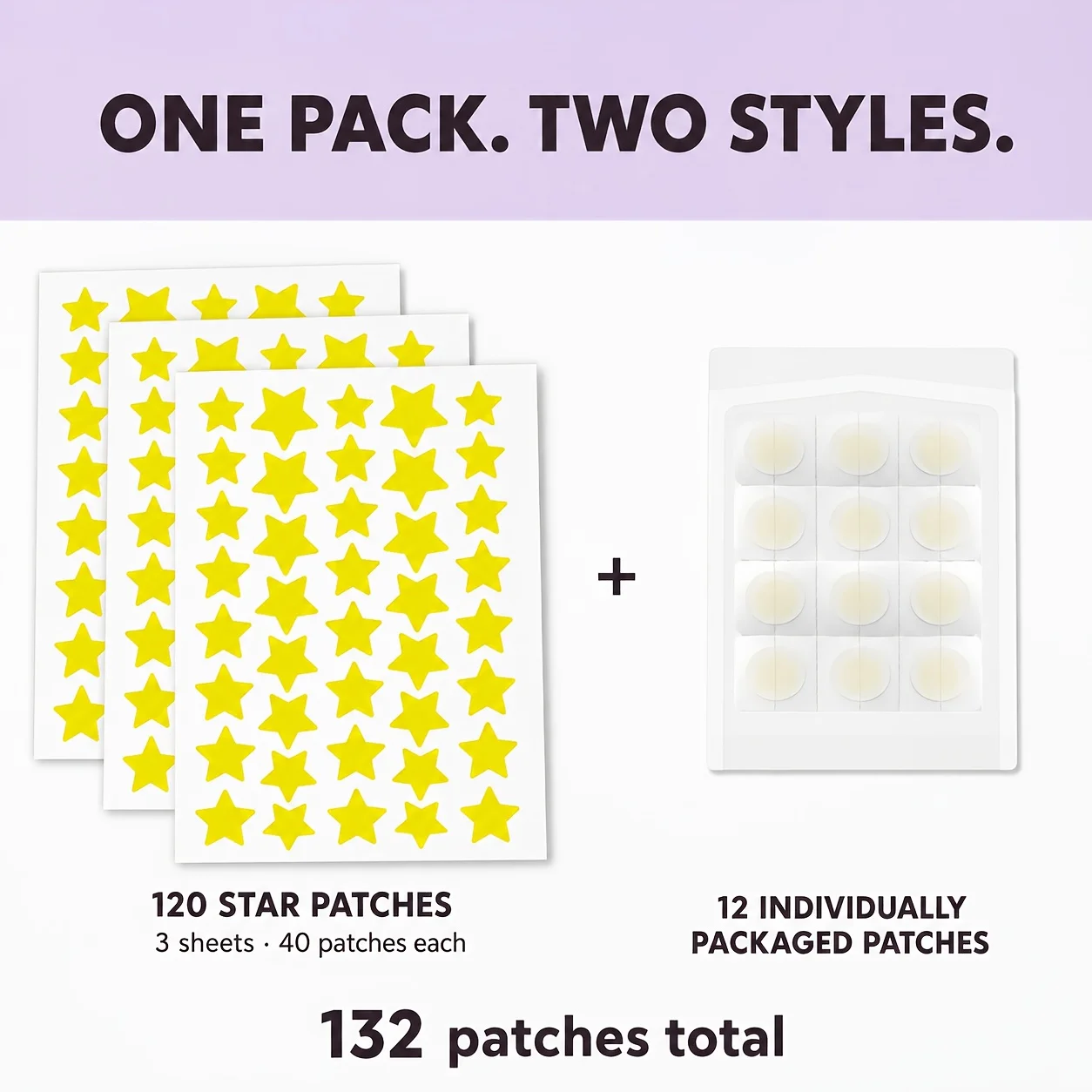 132PCS Yellow star hydrocolloid pimple patch,invisible blemish covering patches,applicable to all skin types,usable day and nigh