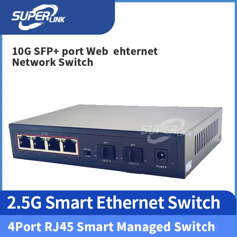

2.5G Smart Ethernet Switch 4 Port RJ45 Smart Managed Switch 10G SFP+ Port Web Ethernet Network Switch for IP Camera/CCTV