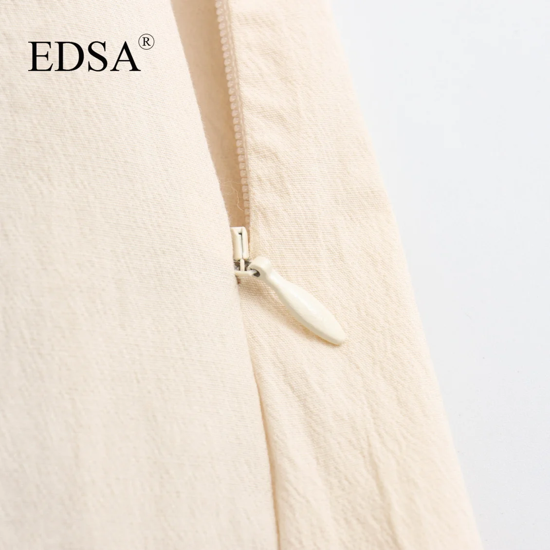 EDSA Women Fashion Solid Beige Pleated Loose A-Line Midi Skirt Mid Waist Female Chic Lady Casual Long Skirt