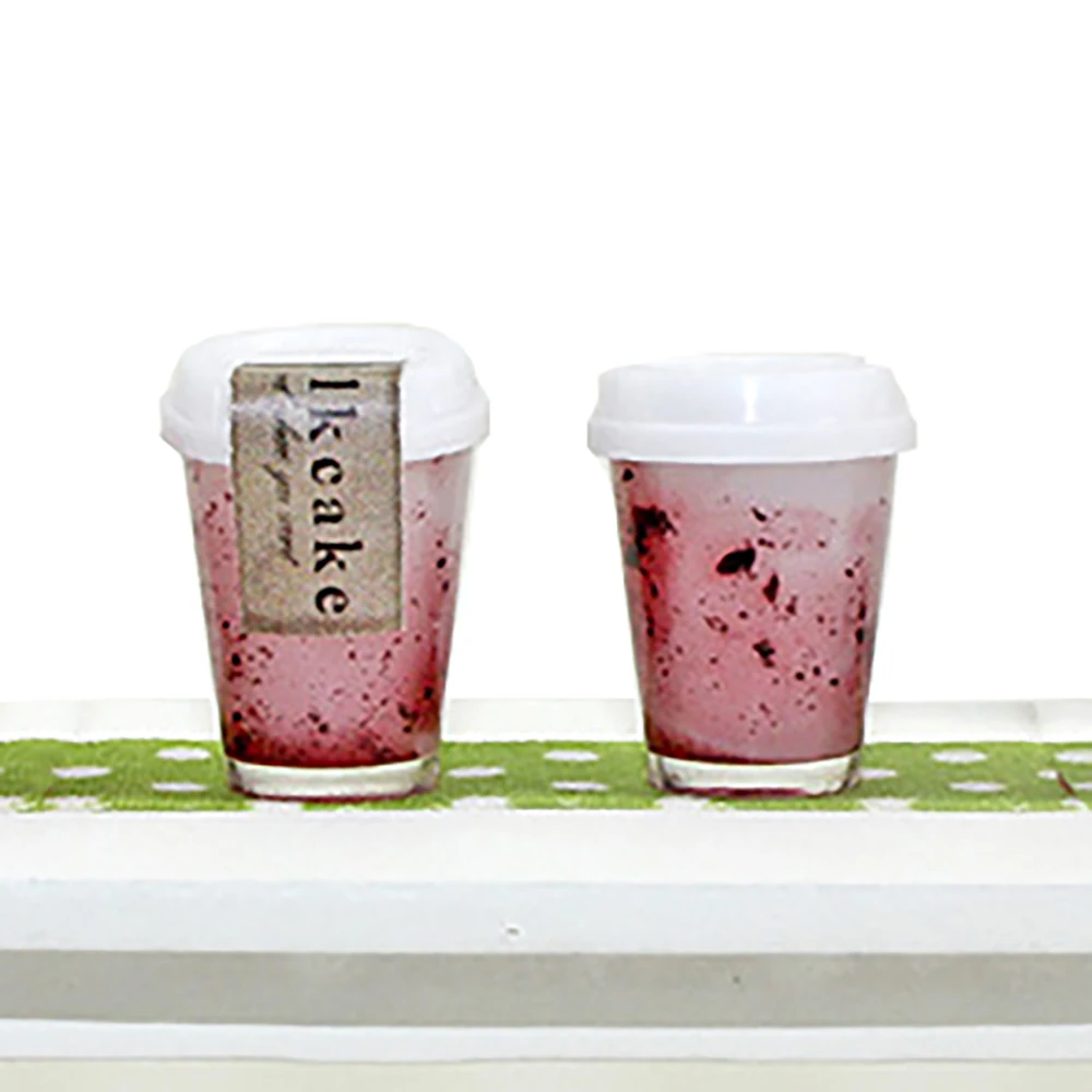 1Pcs 1/12 Dollhouse  Accessories Mini Resin Strawberry Drink Cup Miniature Milk Drinks Model for Doll House Decoration ob11 bjd