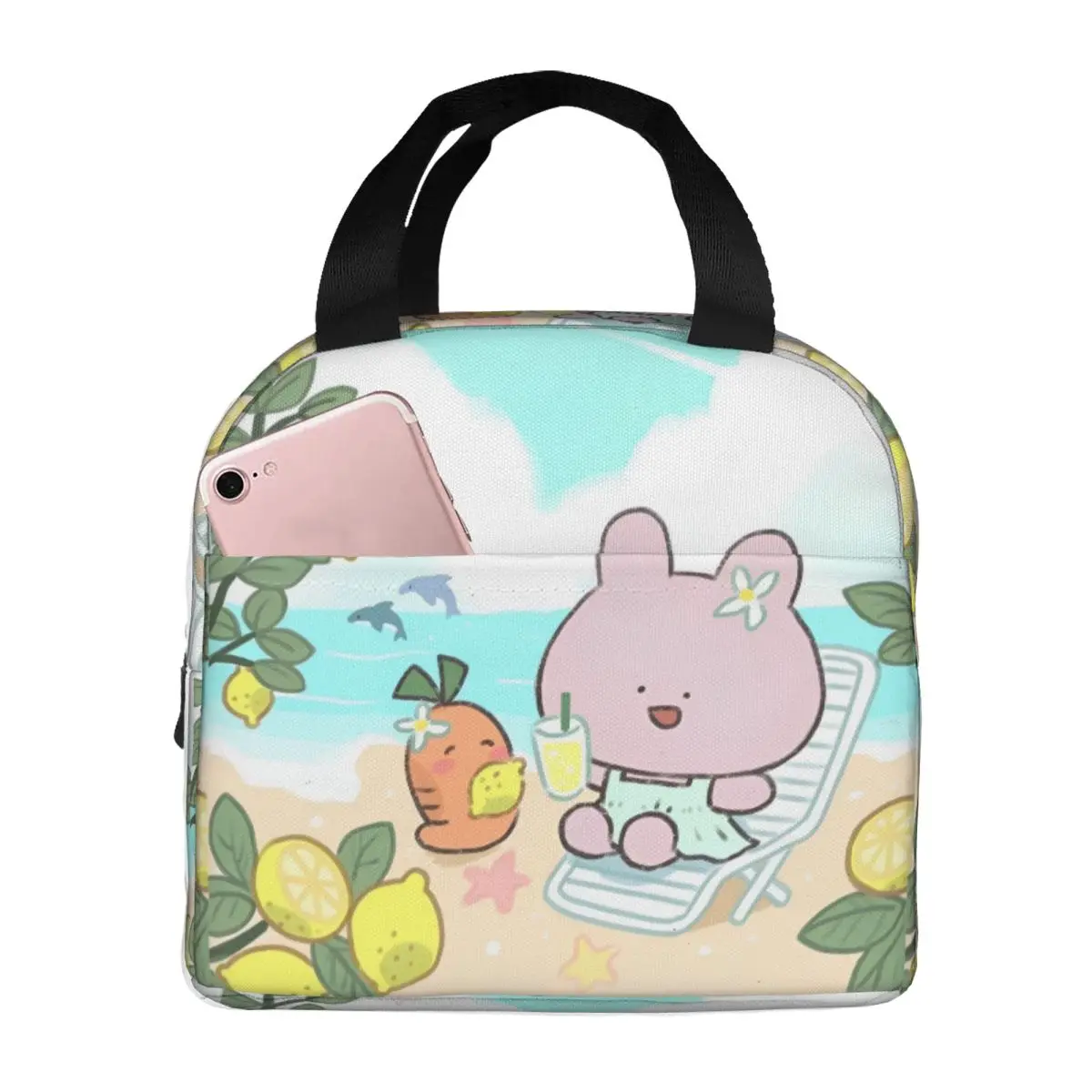 Asamimichaan Asleep Cartoon Insulated Lunch Bags Large Kawaii Asamimi Meal Container Cooler Bag Lunch Box Tote Travel Food Bag