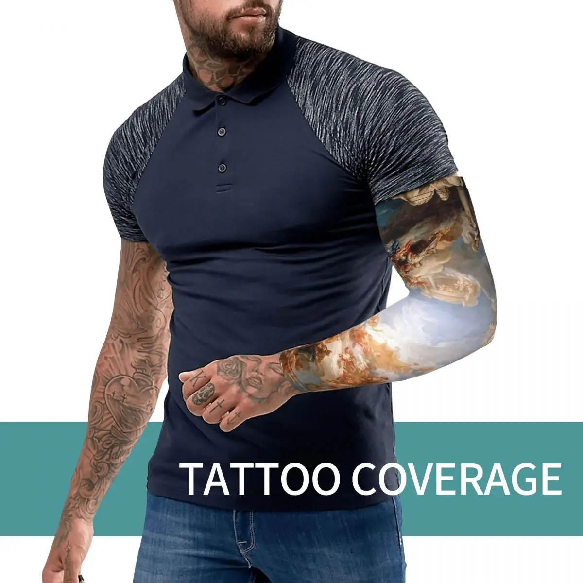 أكمام أذرع من عصر النهضة المبكر للرجال والنساء للحماية من أشعة الشمس فوق البنفسجية وتغطية الوشم الرياضية والتبريد وركوب الدراجات #3