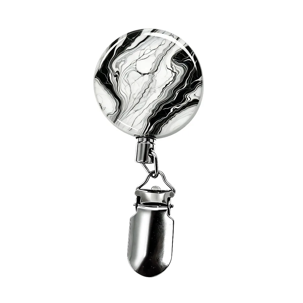 Durable Metal Retractable Towel Clip 4cm with Steel Wire Badge Reel Punch-Free Self-Rewinding Towel Rack Bathroom