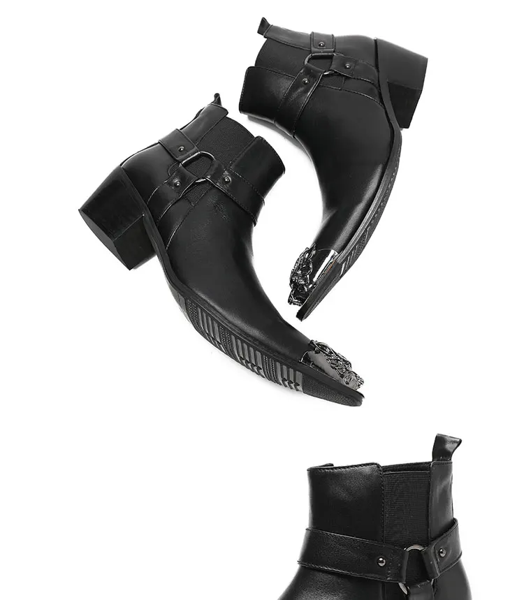 Frühlings-Herrenstiefel, rote Lederstiefel mit Nietenspitze, Modell, sozialer Kontakt, Erhöhung der Show, hochhackige Herrenstiefel aus Lackleder – Detail 20
