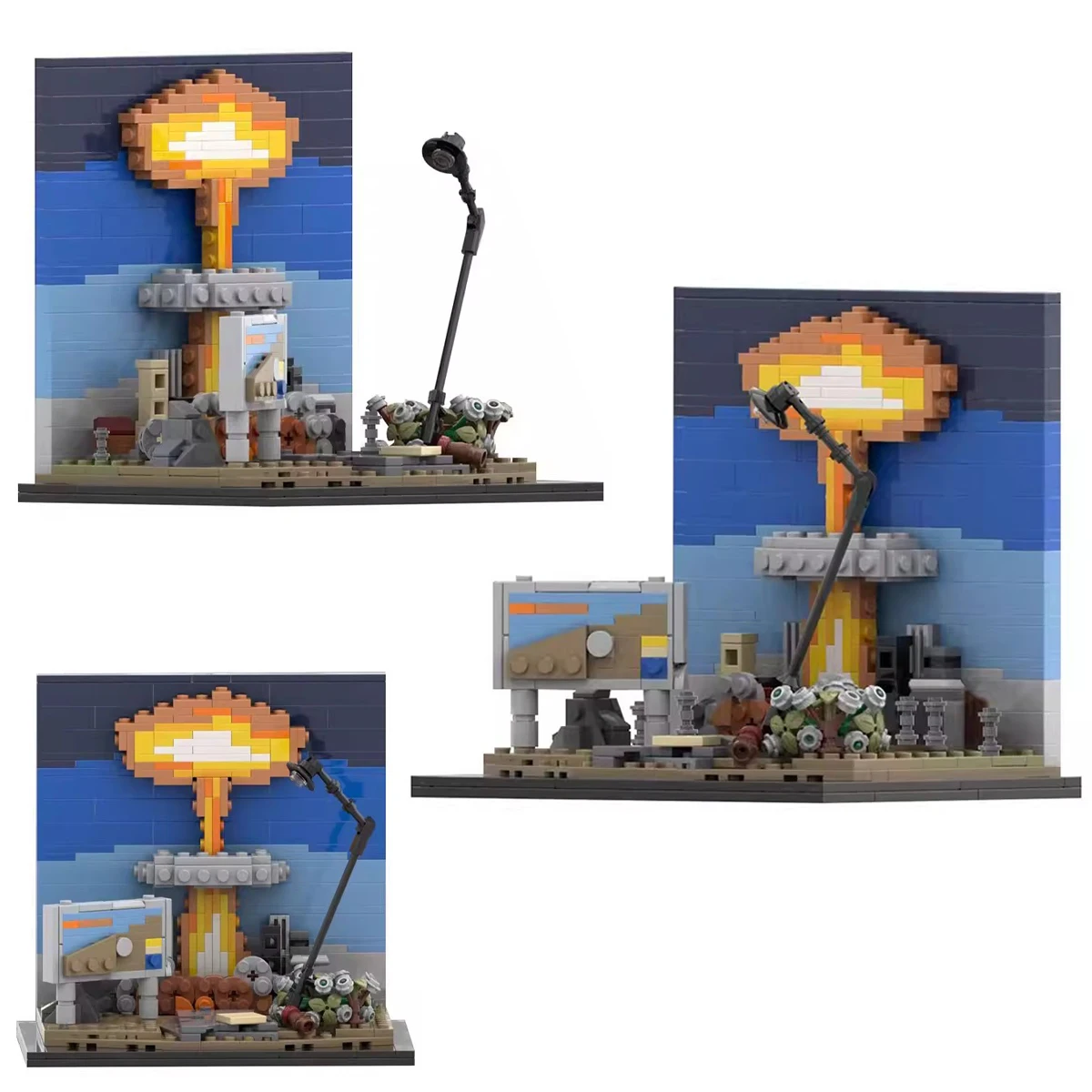 MOC Klassisches TV-Modell mit Nuklearexplosionsszene, Stereoskopisches Modell, Spielzeug-Actionfigur, T-60 Panzer-Power-Puppe, Bausteine, Kinderspielzeug, Geschenk – Detail 5
