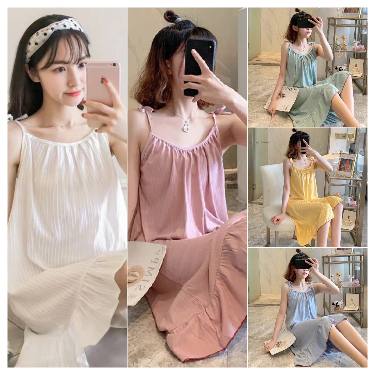 Girls Summer Clothes With Sleeveless Suspenders Dress Of Women Breathable Pajamas Thin Solid Casual Elastic Loose Simple Clothes