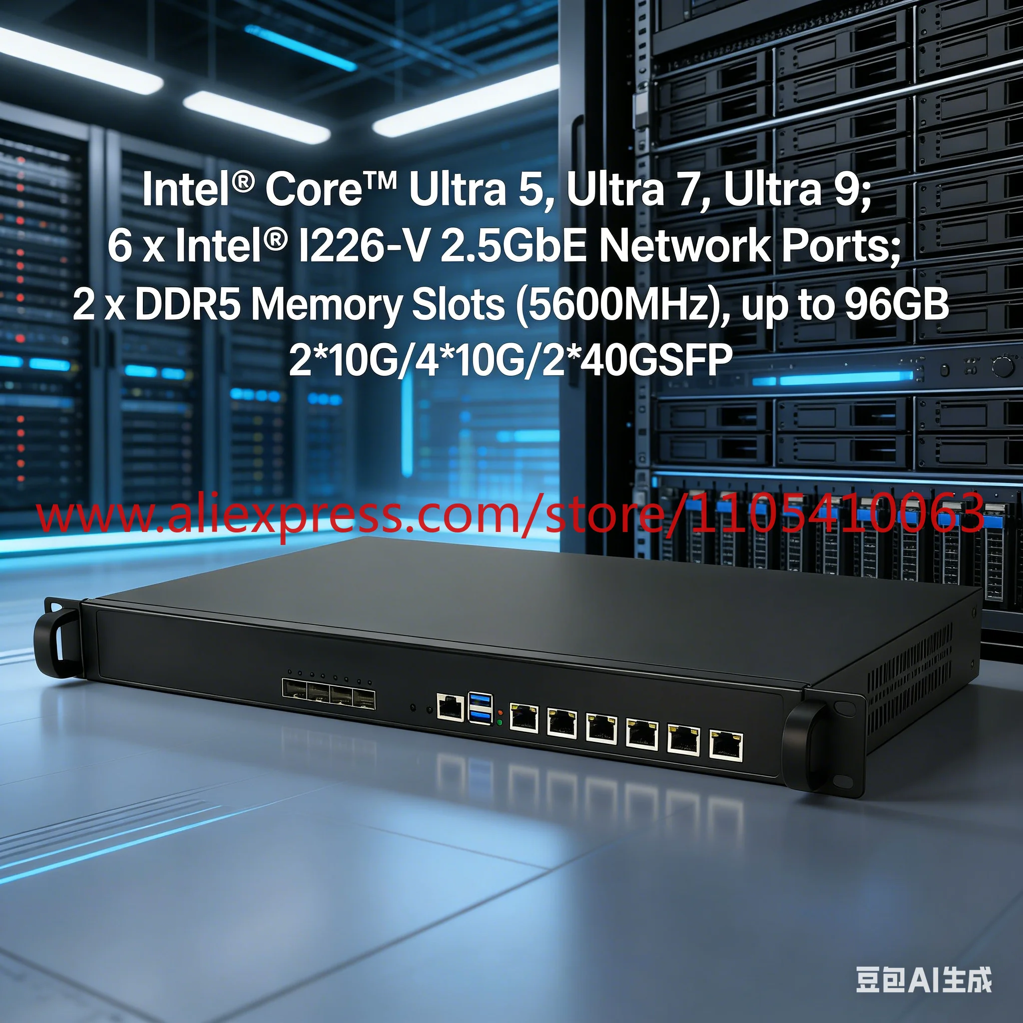 1Pcs Ultra 5-225H 1U Firewall Router PC DR5 6 2.5g LAN Pfsense Firewall, support 2 * 10G/4 * 10G/2 * 40G 1U