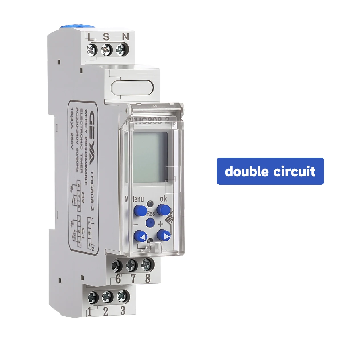 GEYA LCD Din Rail Dual-Channel Weekly 7 Days Programmable Digital TIME SWITCH Relay Timer AC 220-240V 16A THC