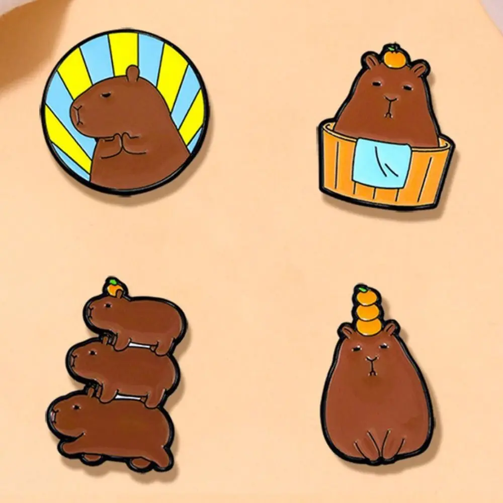 Animal Capybara Pin Coat Metal Emoticon Pack Cartoon Pin Brooch Electroplating Baking Paint Alloy Badge Clothing Accessories