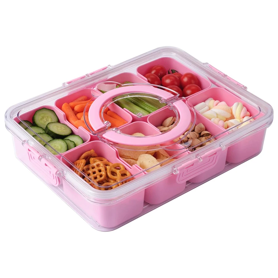 Snack Box Container,Divided Serving Tray with Lid and Handle,Snackle Box Charcuterie Container,Portable Snack Container Storage