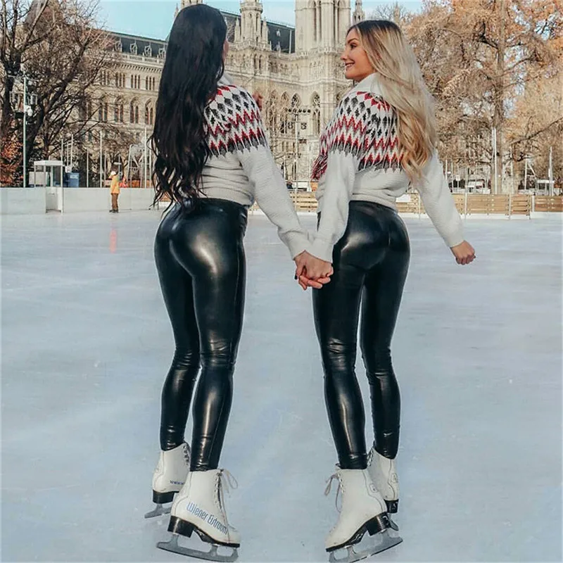 Winter-Pu-Leder-Leggings für Damen, warme Leggins, schwarze Samt-Leggins, hohe Taille, dehnbare, dünne Leggings in Übergröße – Detail 22