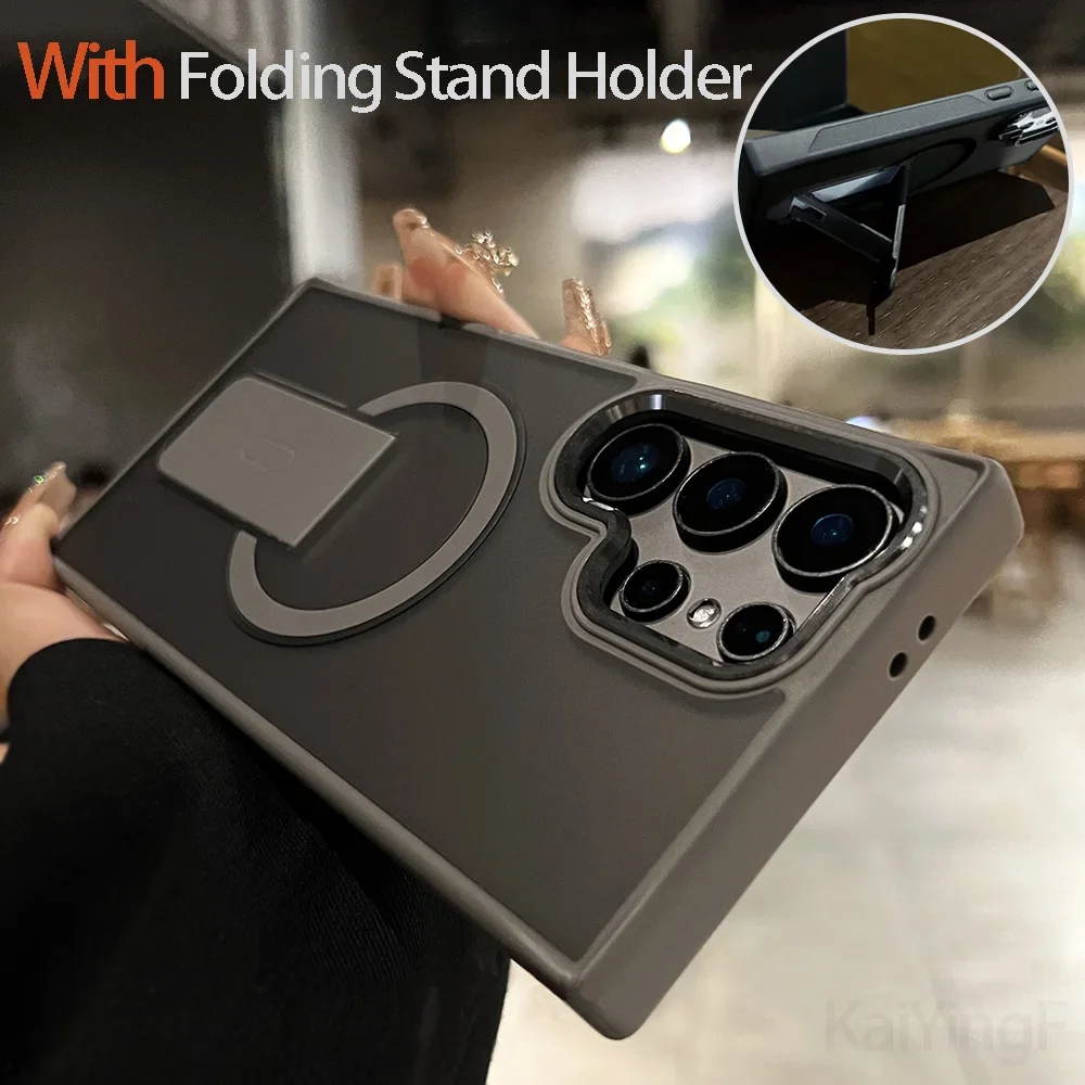 Luxuriöse magnetische kabellose Ladung für Magsafe PC-Gehäuse für Samsung Galaxy S25 S23 S24 Ultra Plus FE Fold Ständer Halter Matte Cover