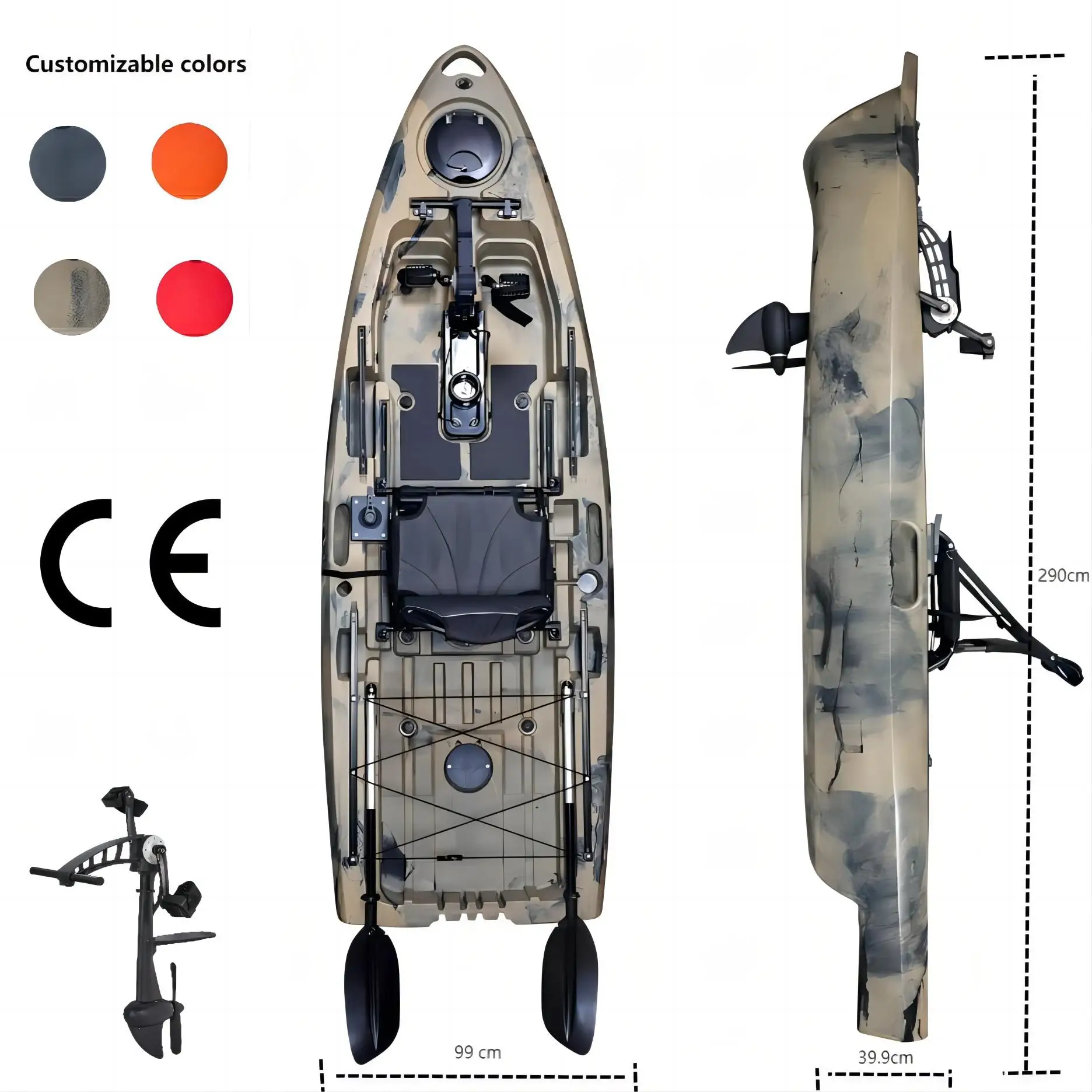 LSF-Pedal pequeño de 2,9 m de longitud para Kayak de pesca, Material Lldpe/ldpe/hdpe con accesorios, buena estabilidad