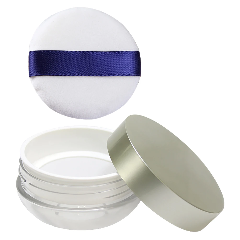 

1pc Powder Box With Puff Compact Makeup Powder Container For Foundation Blusher Cosmetics Beauty Tool Storage
