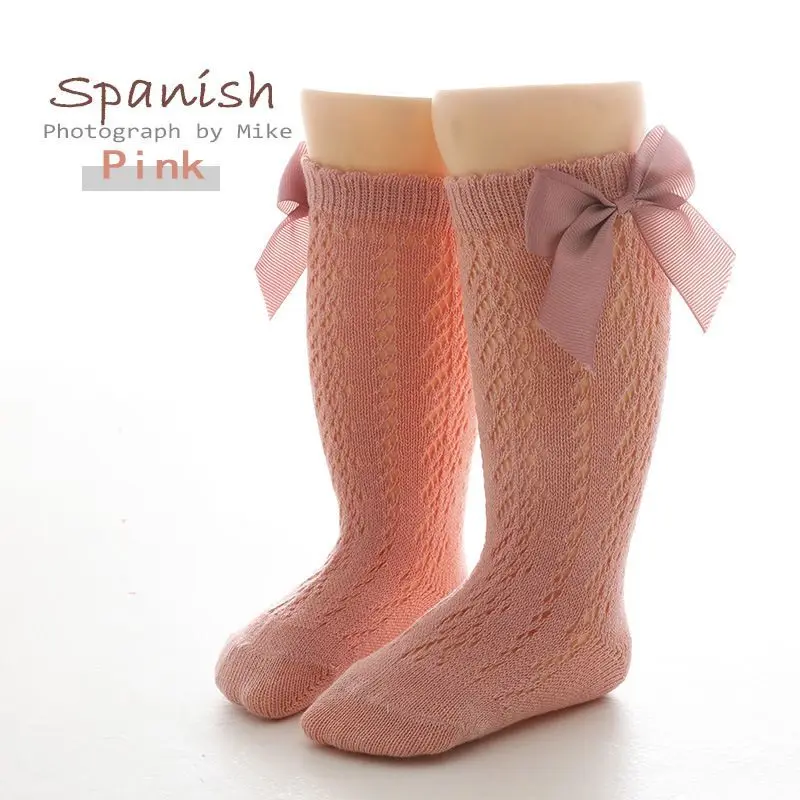 Calcetines de malla transpirables para bebé y niña, medias de primavera y verano, con lazos hasta la rodilla, 22 par/lote