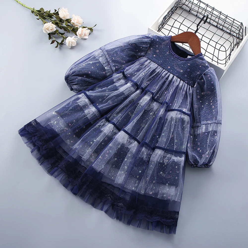 

2-10 Years High Quality Spring Autumn New Lace Floral Draped Ruched Kid Children Clothing Girl Party Birthday Princess Dress