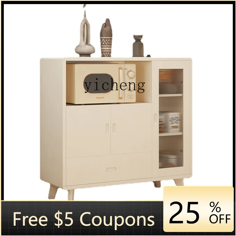 

ZZZk Cream Style White Simple Kitchen Storage Wood Foot Sideboard Cabinet Storage Tea Cabinet Microwave Oven Liquor Cabinet