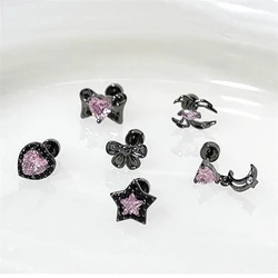 1 PCS Spider Black Zircon Crystal Ear Bone Nail 316L Medical Titanium Steel Earrings for Women Y2K Punk Superior Quality Jewelry