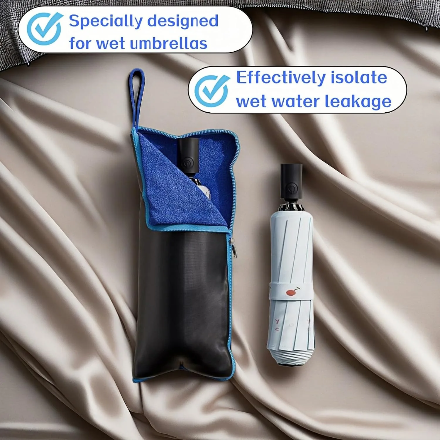 Dual-Sided Wet Umbrella Sleeve Waterproof Oxford Portable Carry Pouch Travel Commute Fits Most Umbrellas Leak-Proof Zipper