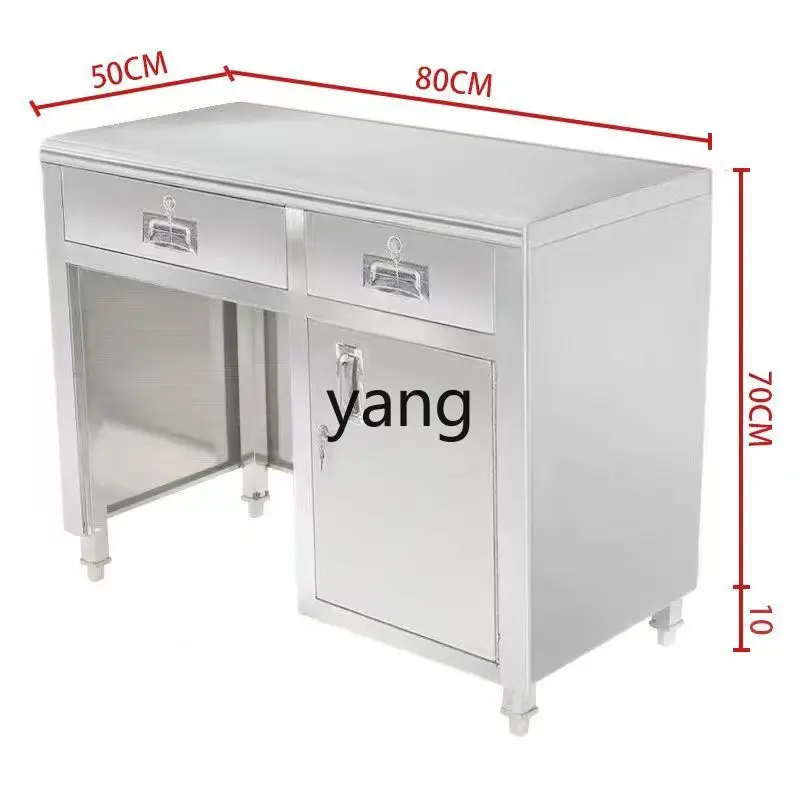 Yjq Stainless Steel Office Table Computer Desk Commercial Office Table Extra Thick Desk with Cabinet Door Lock Cashier Desk