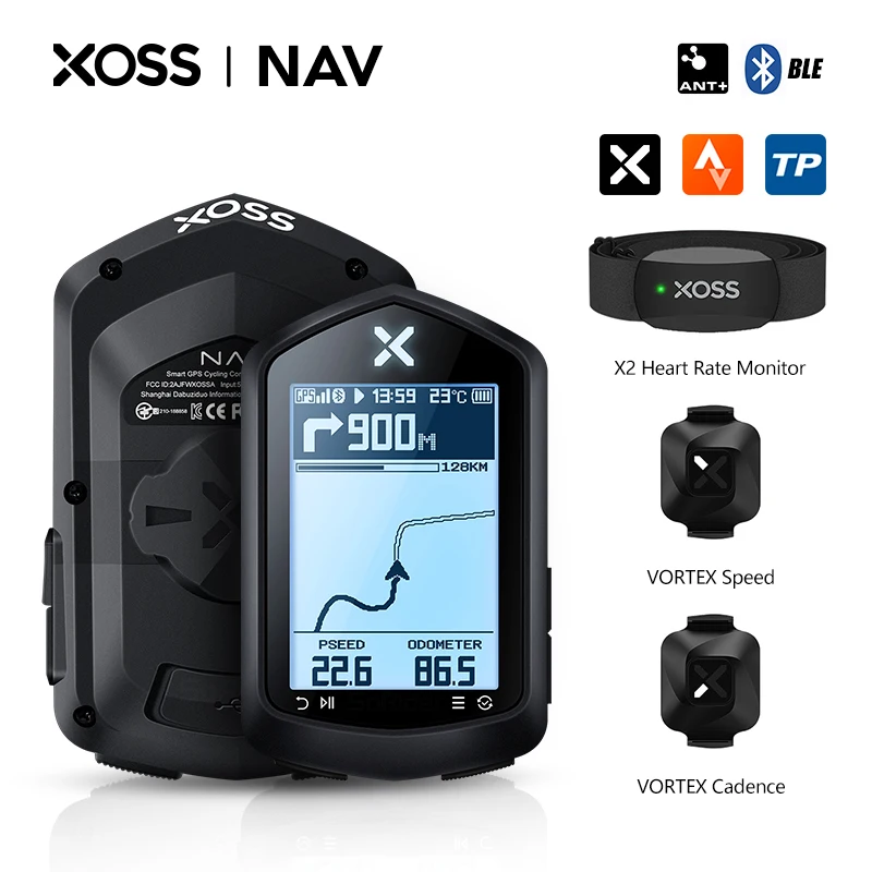 

XOSS NAV Bike Computer Wireless Cycling GPS Speedometer Map Navigation Waterproof Bluetooth ANT+ Cadence Speed 2.4'' HD Screen