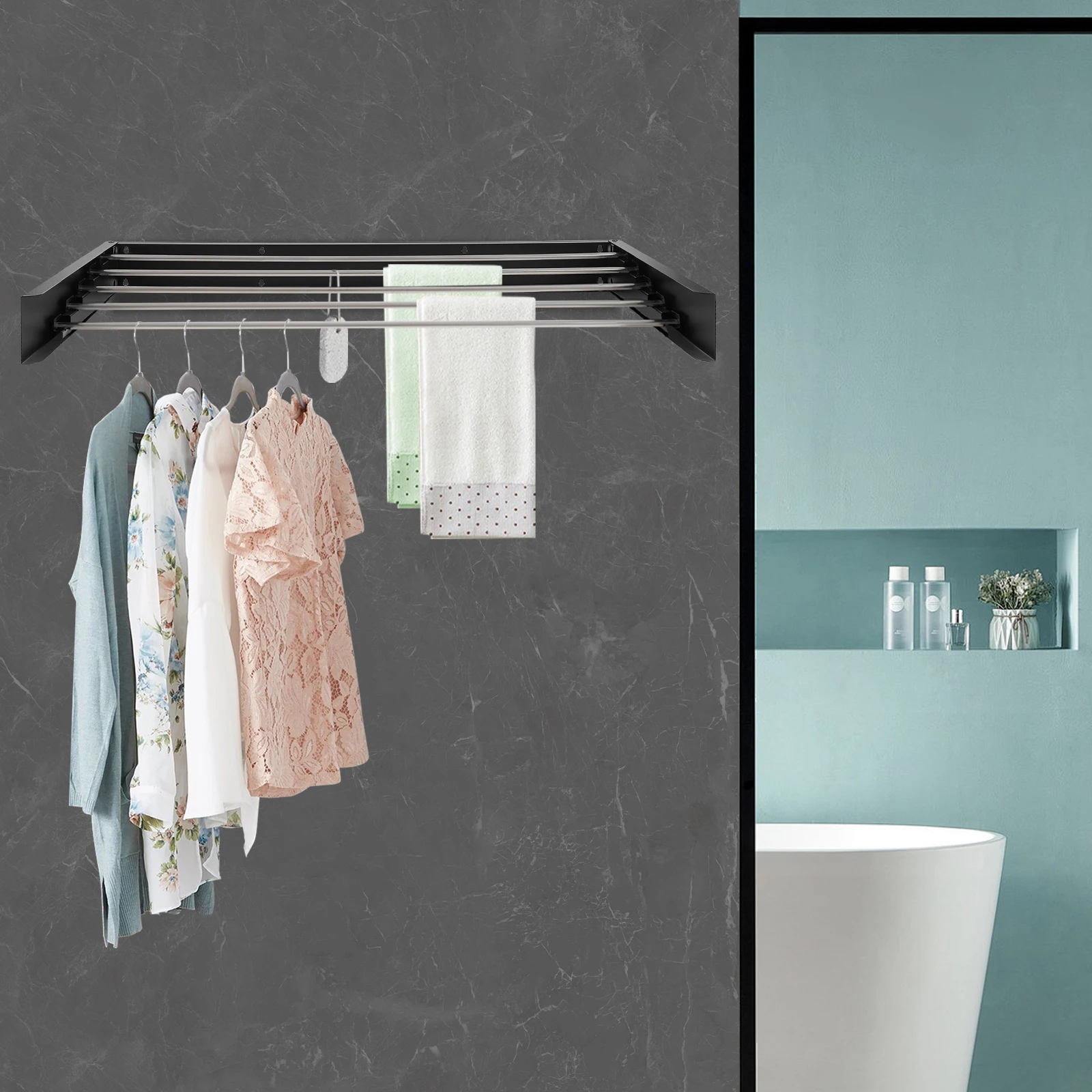 

100cm Laundry Drying Rack, Wall Mounted Clothes Drying Rack, Laundry Shelf