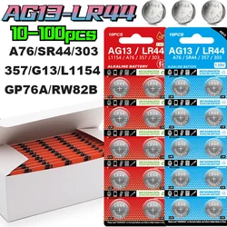 10-100PCS AG13 LR44 Button Battery  A76 357 357A LR1154 SR1154 SR44 Alkaline Coin Cell for Watch Calculator Car Key Remote Clock