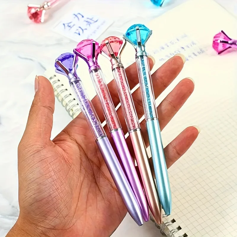 Set mit 5 Diamant-Stiften, elegante Schreibgeräte mit Kristallapplikationen, ideal als Geschenk, für das Büro und für besondere Anlässe. – Detail 9
