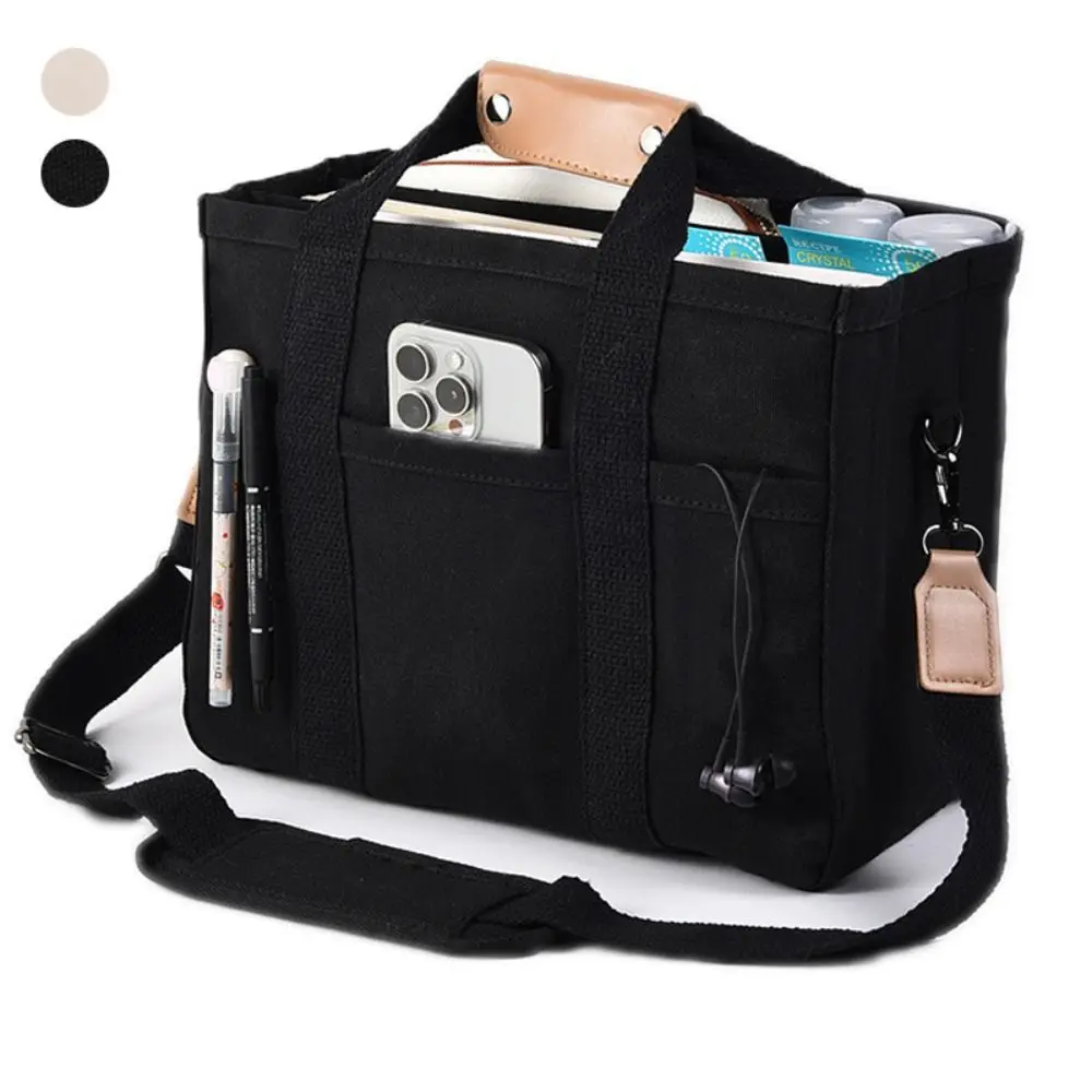 

Casual Canvas Tote Bag Large Capacity with Multi-Pocket Crossbody Bag Adjustable Shoulder Strap with Compartments Handbag Women