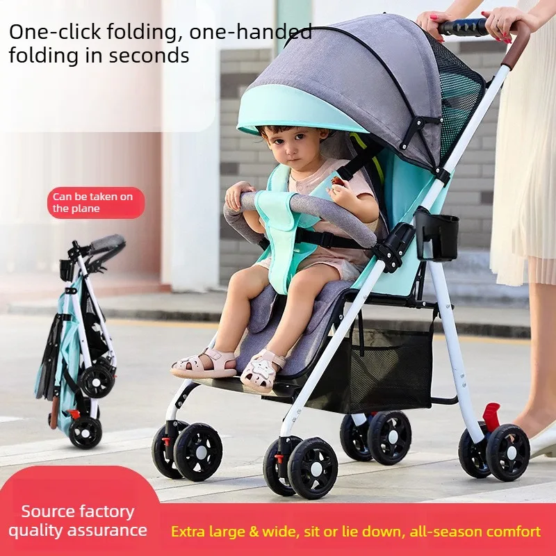 Lightweight Baby Stroller with One Hand Folding Shock Absorbing Wheels Reversible Handle and Oversized Bassinet Design