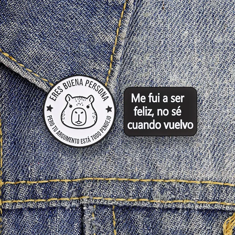 I Left To Find Happiness I Don't Know When I'll Come Back Spanish Enamel Pins Set Funny Quote Brooch Lapel Badge Jewelry Gift