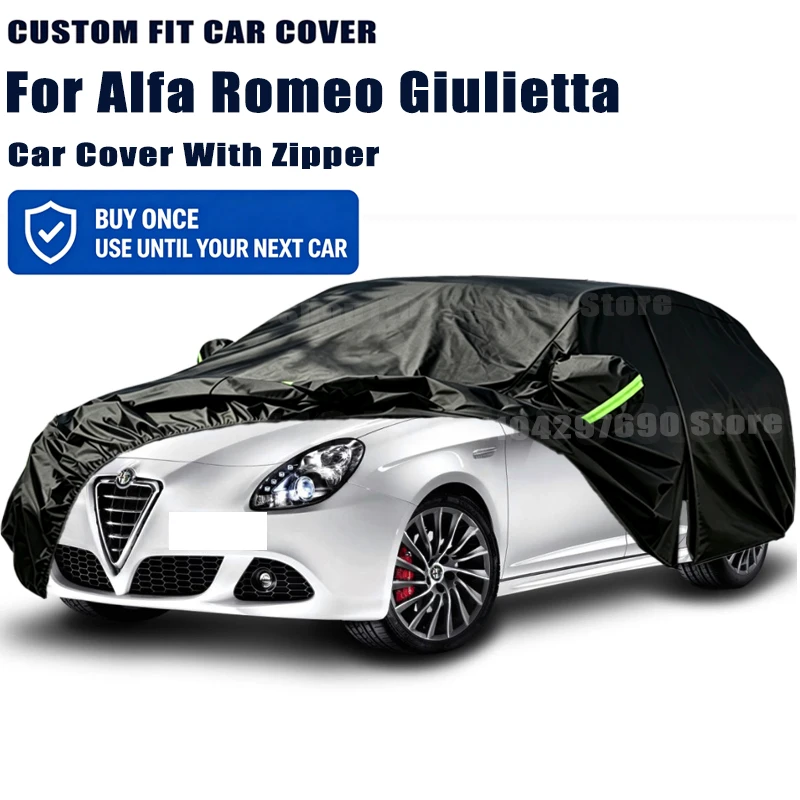 For Alfa Romeo Giulietta Outdoor Full Car Cover With Zipper Snow Cover Sunshade Waterproof Dustproof Exterior Protection