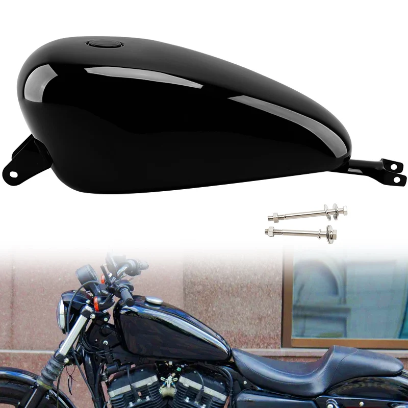 

Retro 14.4L Iron Unpainted Motorcycle Oil 3.7 Gal.Gas Fuel Tank Black Fit For Harley Sportster XL 883 1200 Forty Eight 2007-UP