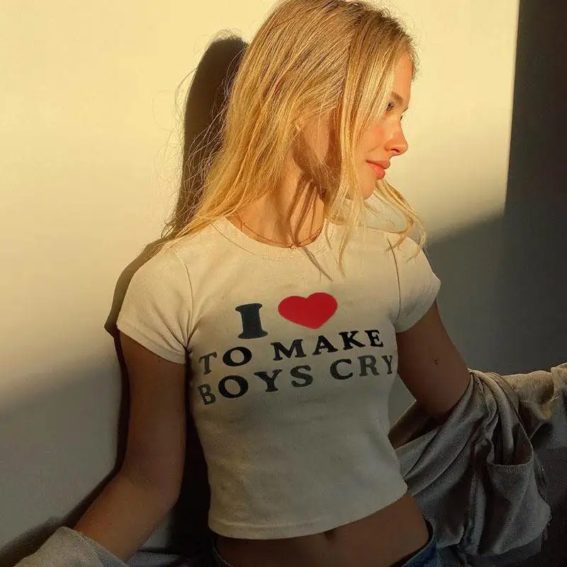Summer  Y2K Letter Print Cute Crop Women's T-Shirts Casual Comfortable Fit Top Quality Triacetate Fiber 100%