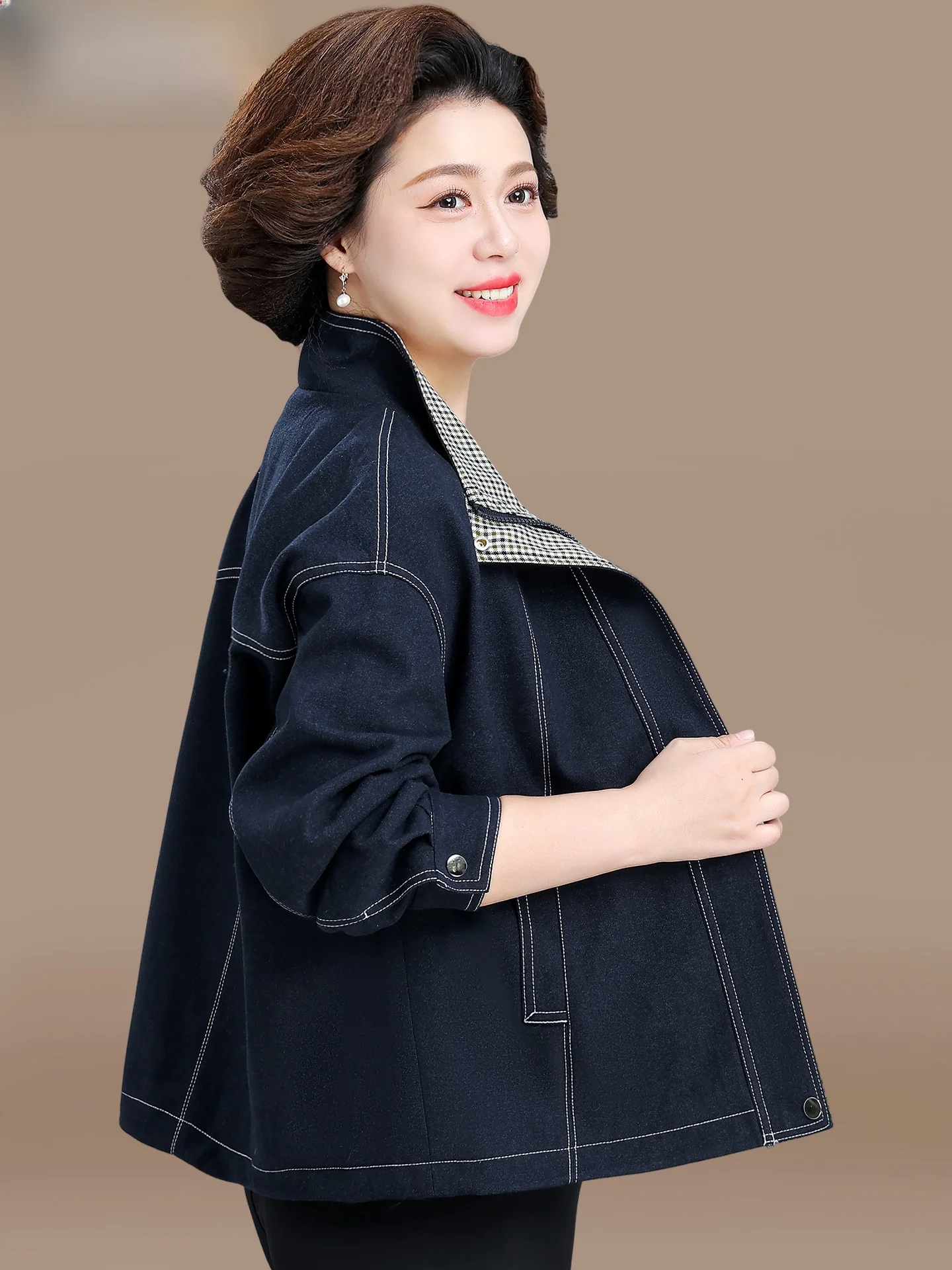 

Fall Faion Denim Jaet Thin New Sle for Middle-Aged Mothers Spring Autumn Large Size Top Women's Clothing Casual Loose Fit