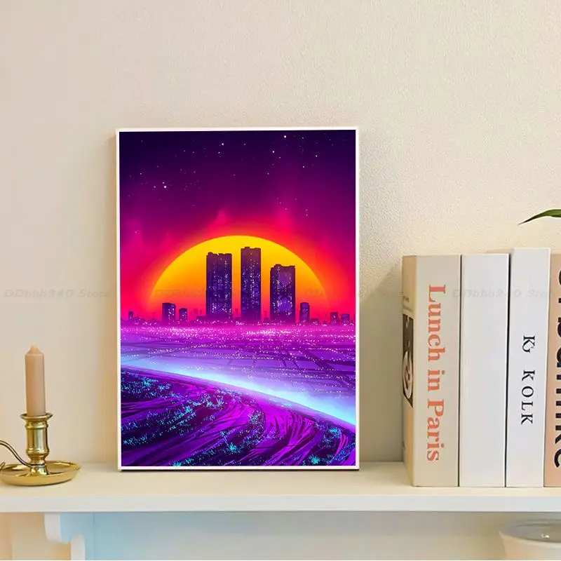 Neon Retrowave Synthwave Whitepaper Poster Decoracion Painting Wall Art White Kraft Paper Decor Art Wall Stickers