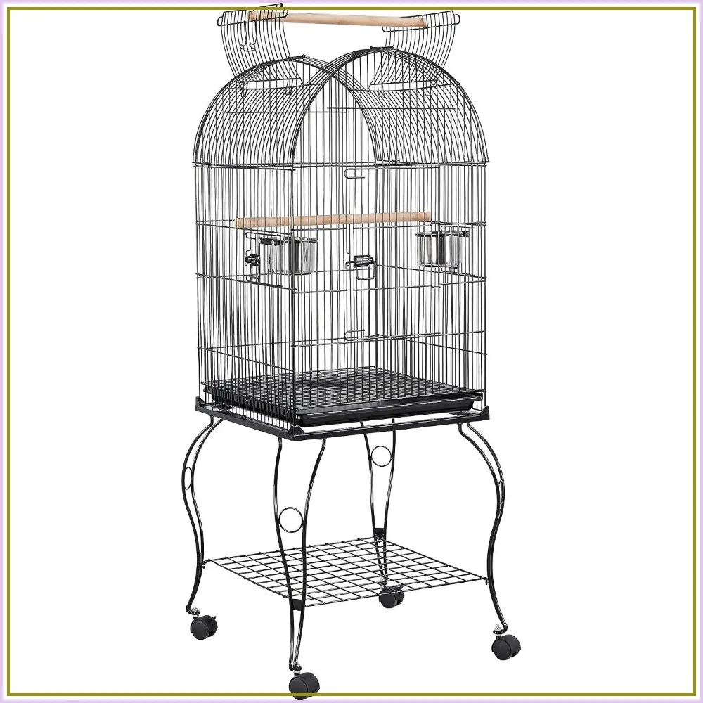

59-inch Dome Open Top Parrot Cage on Stand for Sun Conures, Quaker, Cockatiel - Rolling Bird Cage with Play Top