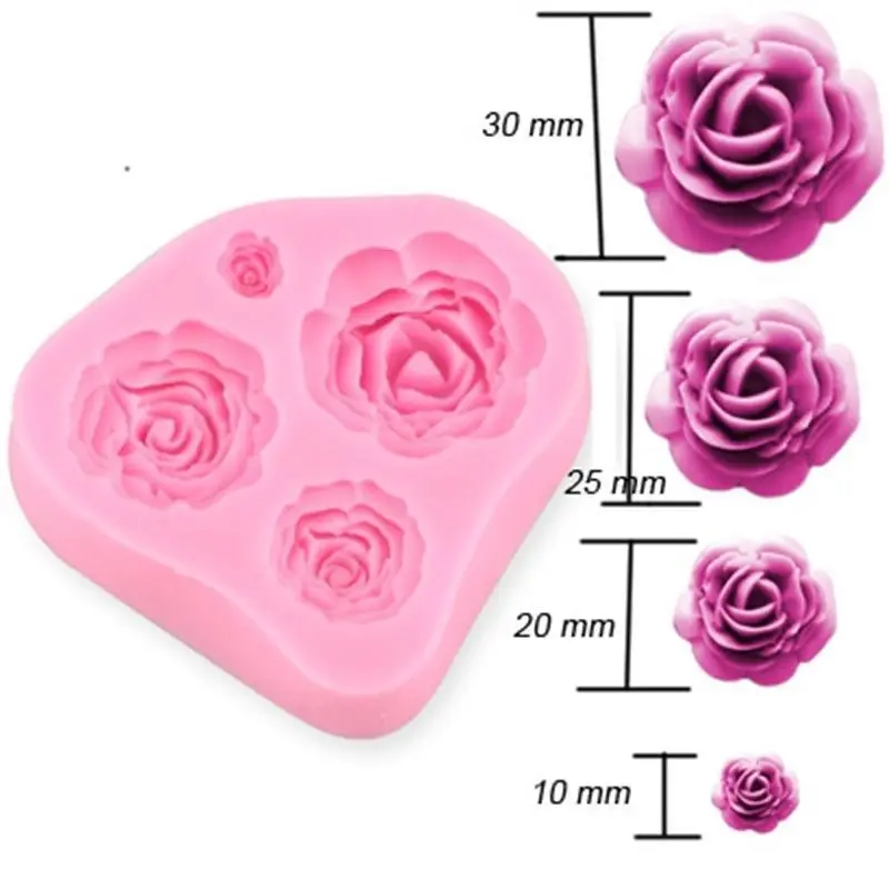 4 Sizes Silicone Roses Flower Mould Cake Decorating Tools Icing Mold Chocolate Sugarcraft Fondant Fimo Tool