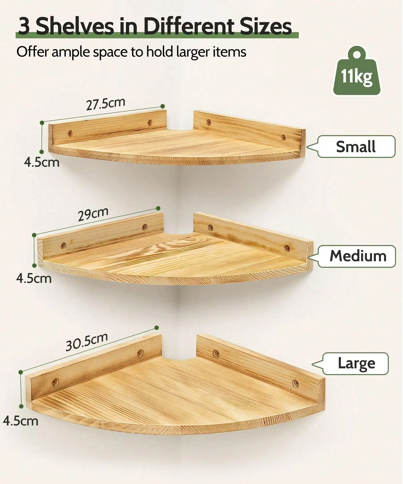 3 Pcs Corner Shelves Wall Mounted, Rustic Storage Display Floating Shelf Wooden Corner Wall Shelf For Kitchen Bathroom 4