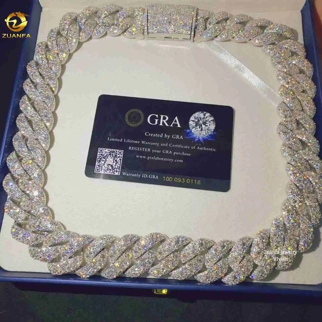 Fashion Jewelry VVS Moissanite 21MM High Quality Necklace Sterling Silver 925 Iced Out Hip Hop Miami Custom Cuban Link Chain，