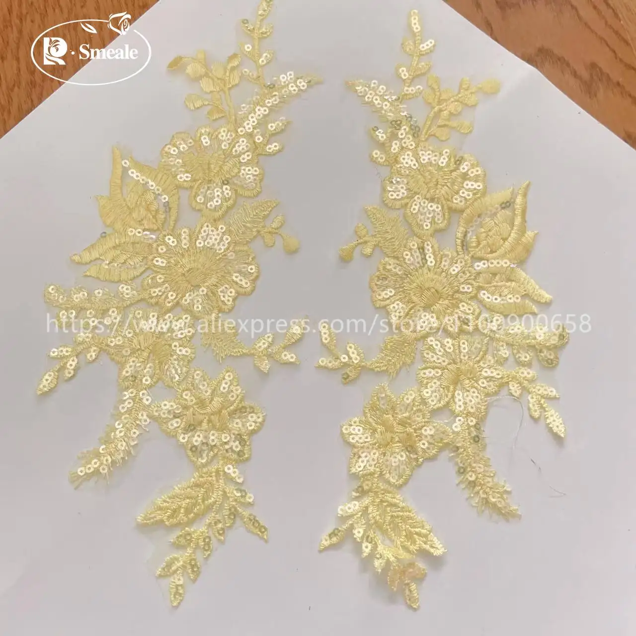 10 Stück = 5 Paare. 30*14 cm. Hochzeitskleid, Hochzeitsschuhe, Kopfschmuck, DIY-Nähzubehör. Glänzende Pailletten, verspiegelte Blumen – Detail 7